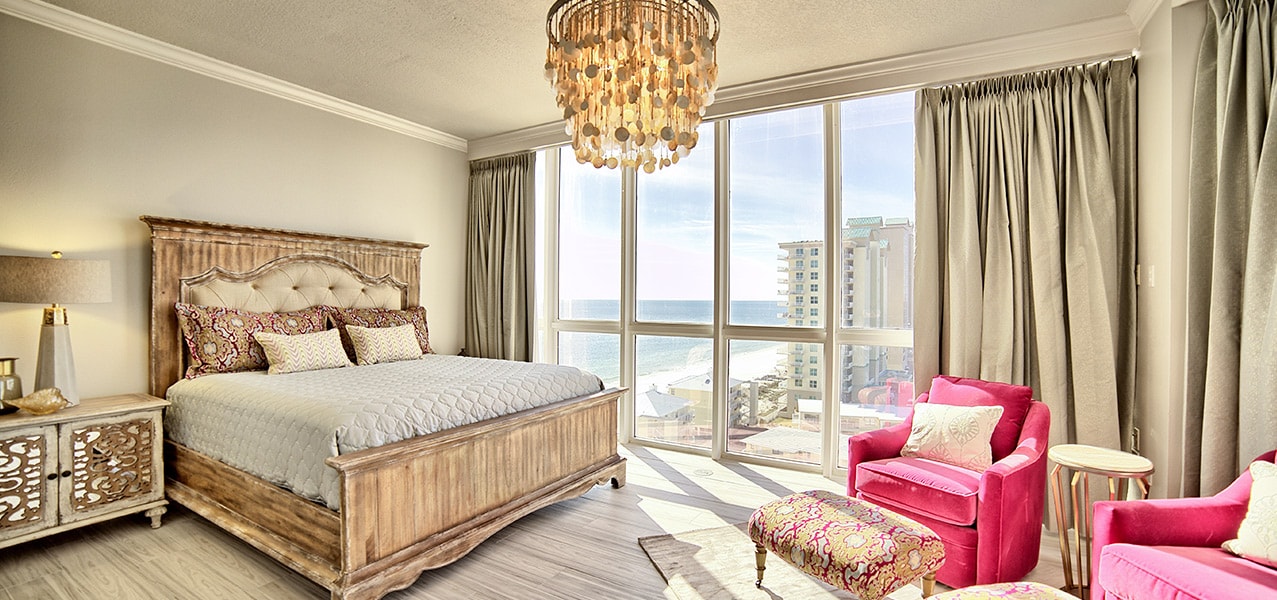 Sugar Beach Interiors, Miramar Beach, Florida. Elegant coastal bedroom